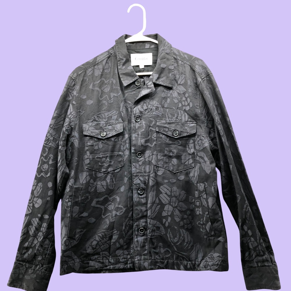 Corridor Floral Jacquard Trucker Jacket Mens Medium Black Designer Streetwear